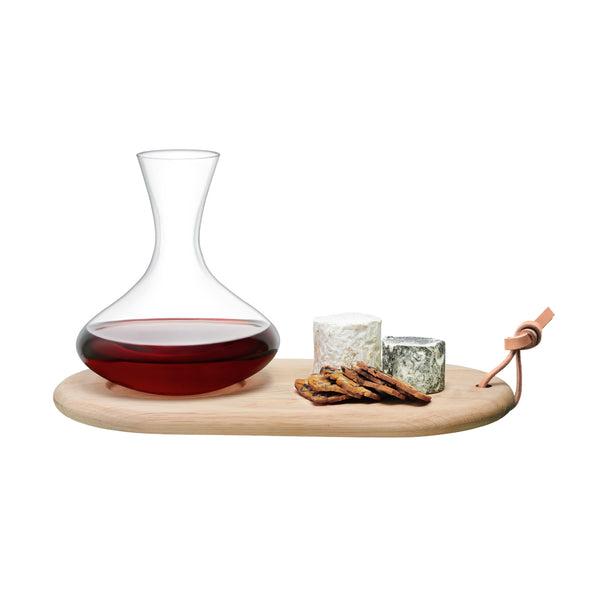 LSA INTERNATIONAL Wine Oak Cheese Board & Wine Carafe Set of 2